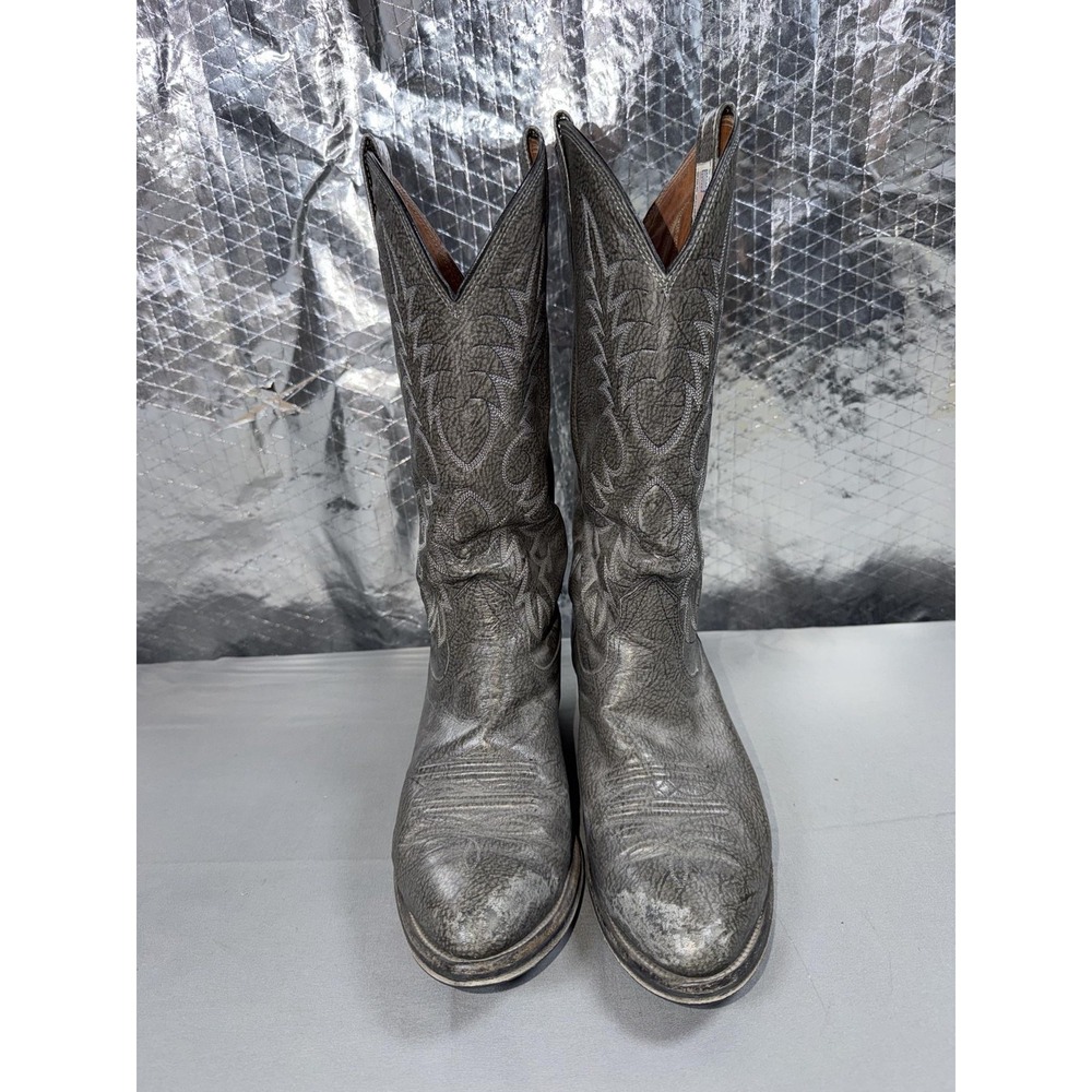 Nocona Western Boots Mens Size 8 Gray Leather Pull On Round Toe USA Cowboy